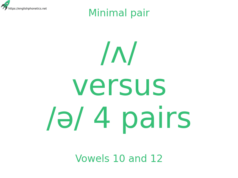 
   Minimal pair: Vowels 10 and 12, /ʌ/ versus /ə/ 4 pairs
  