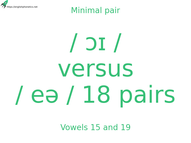 
   Minimal pair: Vowels 15 and 19, / ɔɪ / versus / eə / 18 pairs
  