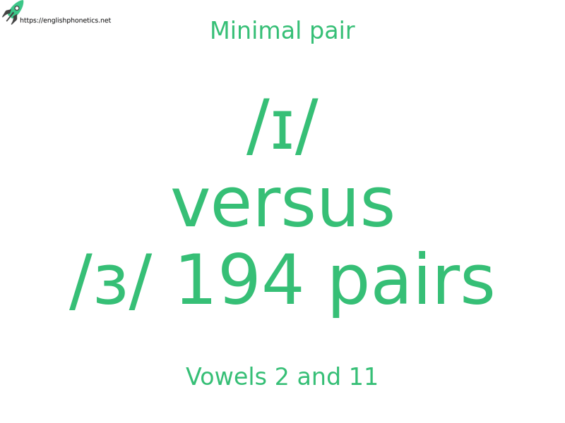 
   Minimal pair: Vowels 2 and 11, /ɪ/ versus /з/ 194 pairs
  