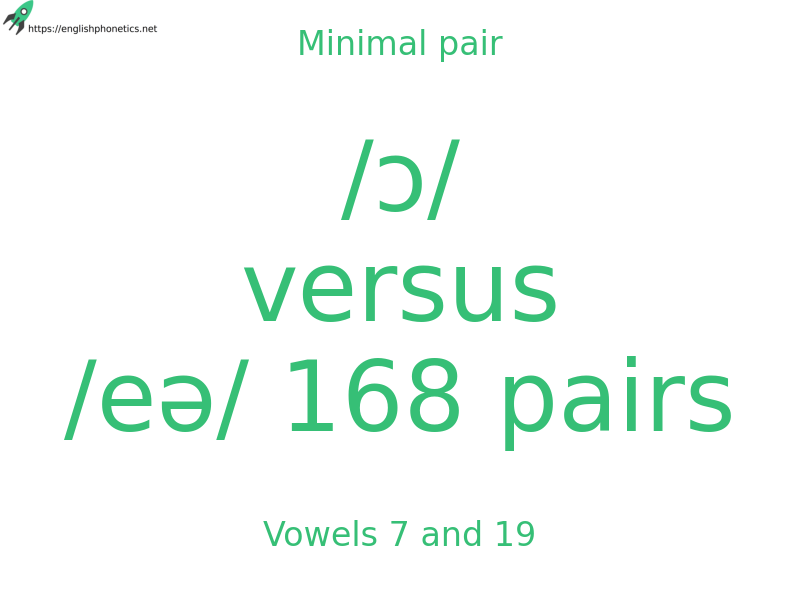 
   Minimal pair: Vowels 7 and 19, /ɔ/ versus /eə/ 168 pairs
  